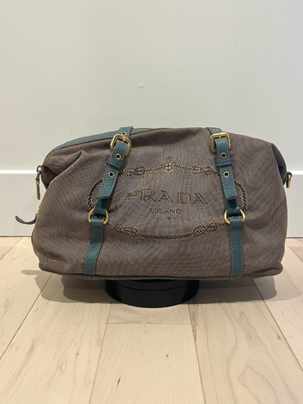 #R26 Prada Canapa Logo Canvas Shoulder Bag Brown Canvas